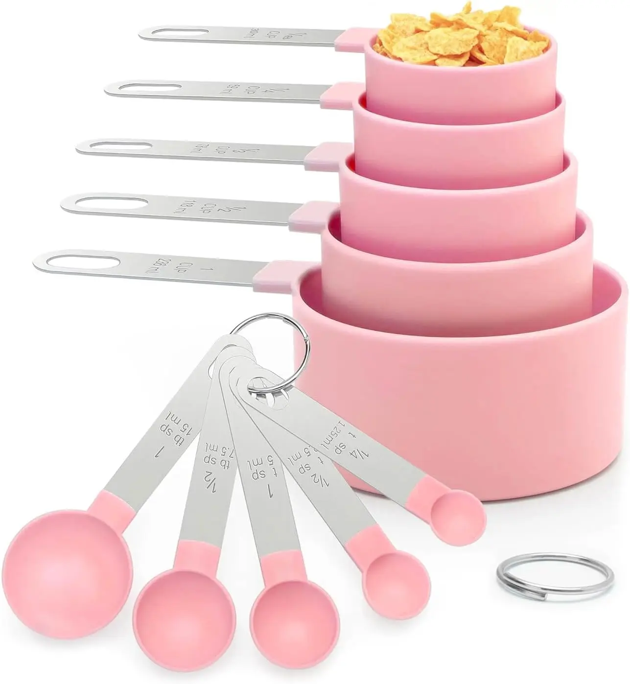 10-Piece Measuring Cups and Spoons Set, BPA-Free Kitchen Measuring Tools with Stainless Steel Handles, Nesting Measuring Set for Baking, Cooking & Meal Prep