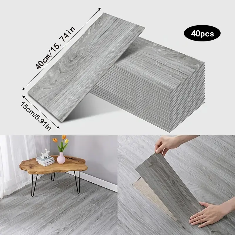40pcs Realistic Wood Grain Pattern Self-Adhesive Vinyl Floor Tiles, Waterproof Non-Slip Easy Peel Design, Modern Style for Kitchen Bathroom Bedroom Living Room, Flooring Peel And Stick Waterproof, Vinyl Plank, Decorative Modern Flooring