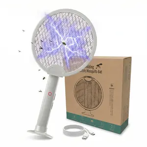 Foldable Electric Fly Swatter Racket,Handheld Bug Zapper Racket Insect Killer Mosquito 2 in 1 Smart Bug Zapper with USB Rechargeable Base with 3-layer Mesh USB Cable for Indoor and Outdoor