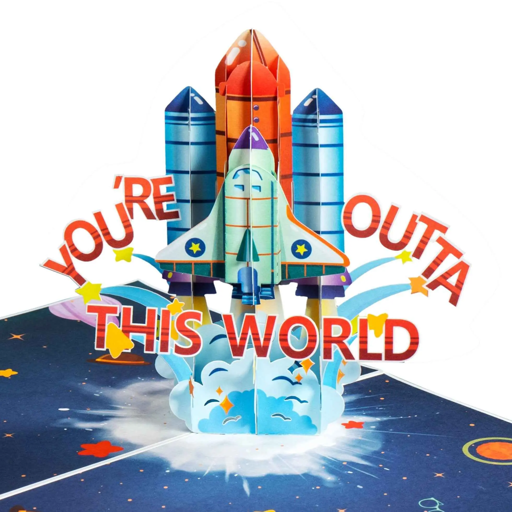 Paper Love Your Outta This World Rocket Pop Up Card 3D Father's Day Card 8"x6" Handcrafted with Laser-Cut Details & Removable Message Tag for Dad Son Husband Grandfather