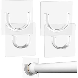 4-Pack Adhesive Shower Rod Holders - No-Drill Wall Mount Brackets - Heavy-Duty for Tension Rods  Rustproof Bathroom Hardware Curtain