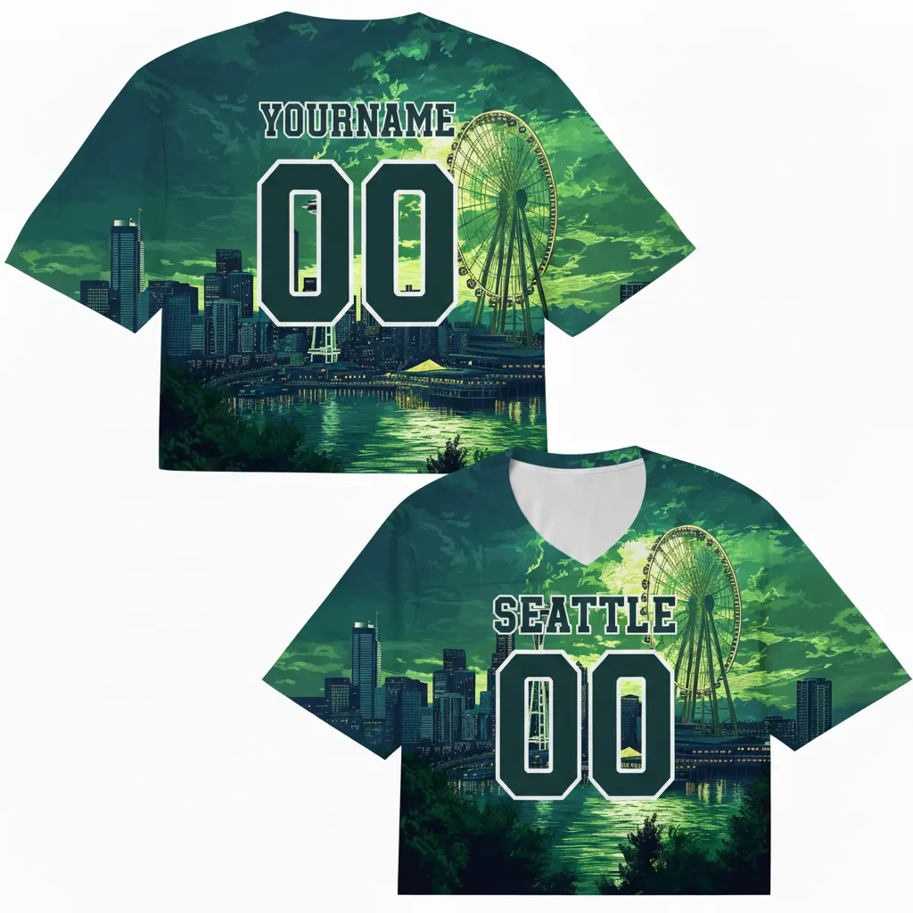 Seattle Crop Top Football Jersey– Personalized Name & Number Cropped Jerseys, Outfits Game Day for Football Fans, Sports Lovers, Gift for Her