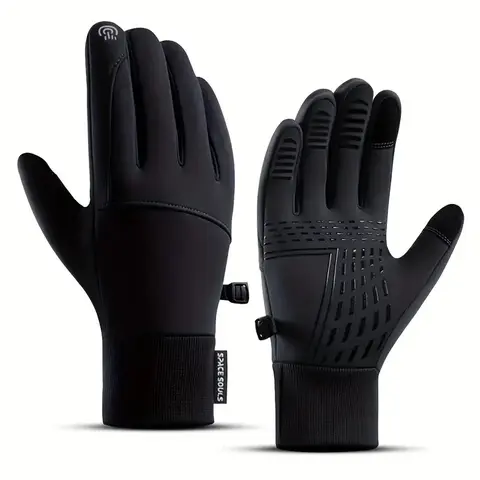 Unisex Adults' 1 Pair Full-Finger Thermal Sports Gloves - Biker Style, Biking & Hiking Use, Touchscreen, Windproof, Non-Slip, Water-Resistant, Moisture-Proof, Breathable, Keep Warm, Acrylic Fleece-Lined