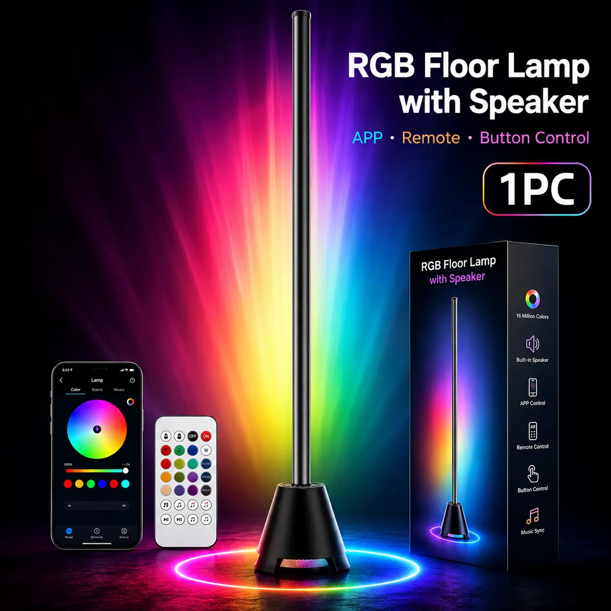 RGB Floor Lamp with Speaker - APP Remote Button Control - 1PC - 16 Million Colors - Music Sync - Modern Design