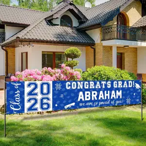 Graduation Congratulations Banner Decorations, Class of 2026 Personalized Graduation Banner with 78 Alphabet Stickers, Custom Banner Backdrop for High School College Graduation Party Supplies, Blue