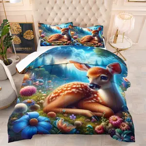 Christmas Ice Crystal Aurora Snow Deer Bed Comforter/Quilt Set (2/3 Pcs) Includes 1 Quilt + 1/2 Pillowcases (no Filler) Moonlit Fluffy Snow Deer Fits Bedroom, Homestay, Dorm, Loft, Rural Homestay. for Couples, Kids, Families, Students, Girlfriends
