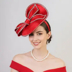 Exquisite Vintage Fascinator Hat Elegant Sweet Bow Rhinestone Headband Hair Hoop Formal Hat Masquerade Hair Band Lady