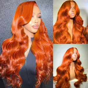 MYLOCKME 13x6 Body Wave Ginger Orange  Lace Front Wigs Human Pre Plucked Hair Burnt Orange 13x4 Body Wave Lace Front Wigs Human Hair Pre Plucked 33# Colored Wigs Human Hair