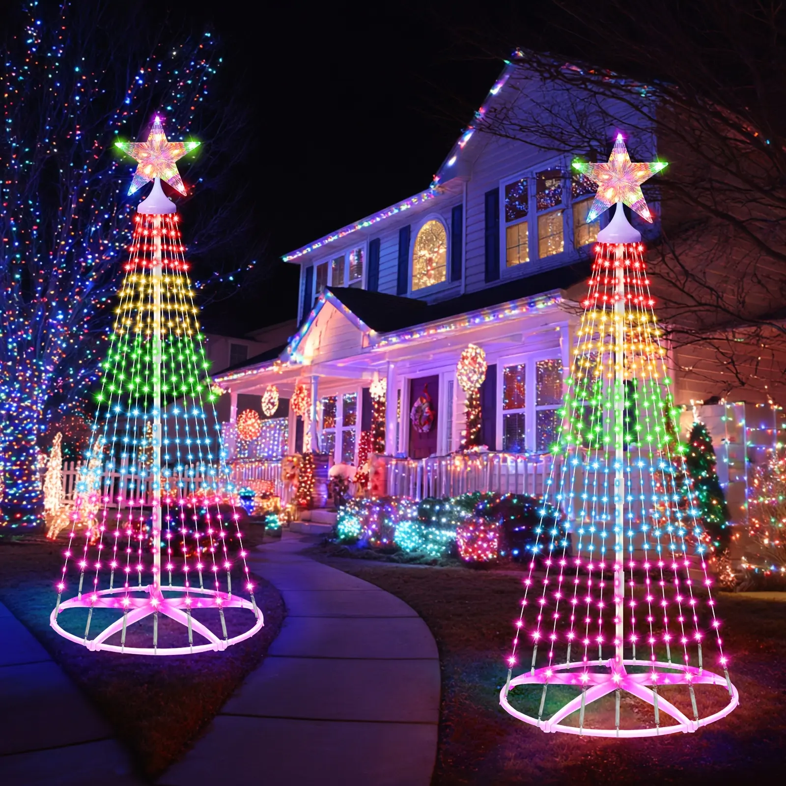 6-ft Cone-Shaped Christmas Tree with Star Top, 228 LED Lights & Remote Control, Outdoor/Indoor Lighting Decor for Patios, Porches