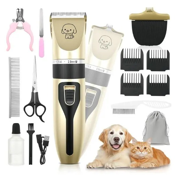 Professional Dog & Cat Grooming Kit with Clean Stainless Steel Cordless Grooming Clippers - Low Noise Rechargeable Pet Hair Trimmer, Electric Shaver, Paw Trimmer for ft, 2000mAh Battery, Moisturizing Supplies (Yes for Pet Grooming Needs)