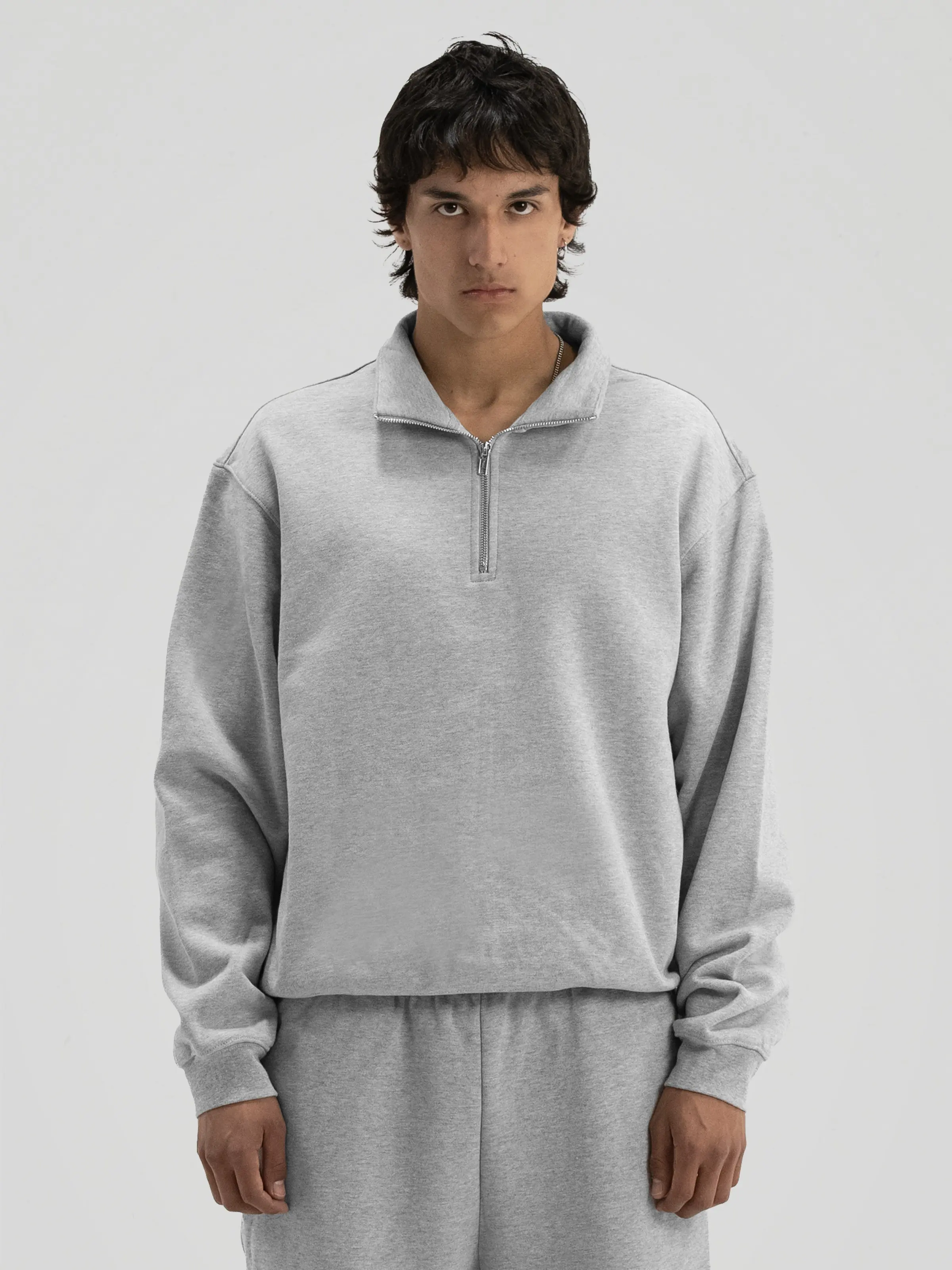 600 GSM 'Heather Grey' Quarter Zip Sweatshirt