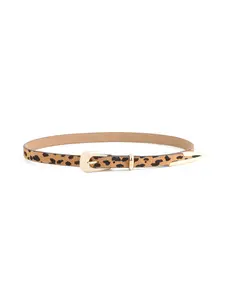Ettika Cheetah Liquid Metal Western Belt 18k Gold Plating Genuine Leather Calf-Hair Western Style with Cheetah Print and Liquid Metal Buckle