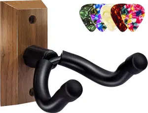 Guitar Wall Mount - Black Walnut Guitar Hanger with 5pcs Picks for Acoustic, Electric, Bass, Banjo,
