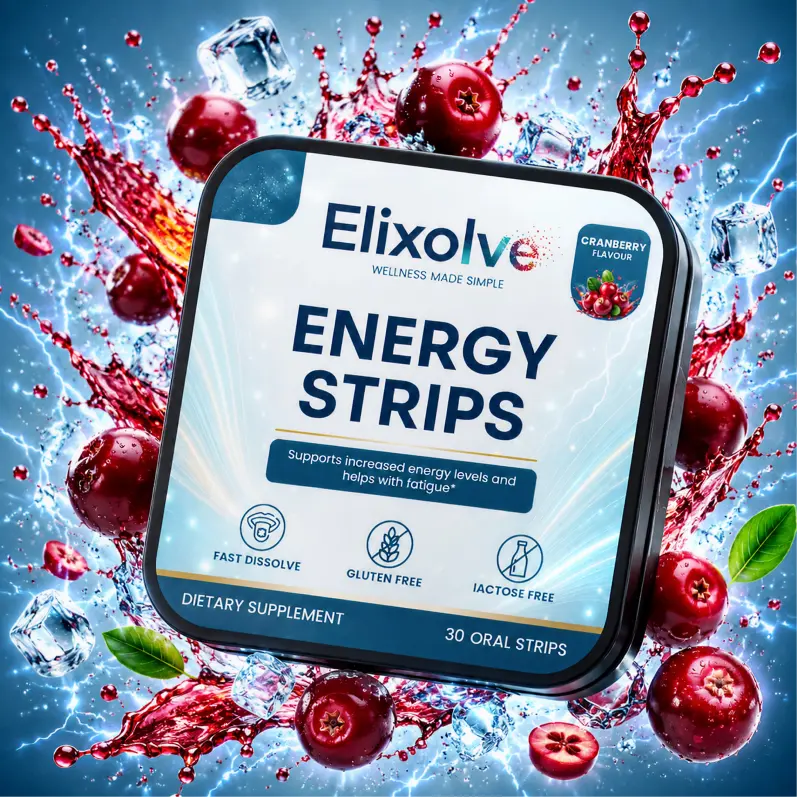 Elixolve Energy Oral Strips, Cranberry Flavor, 30 Count