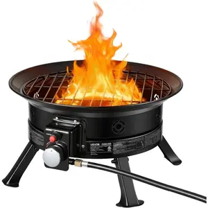 VEVOR Propane Fire Pit, 19-Inch Diameter Outdoor Portable Gas Fire Pit with Cover Lava Rocks, Adjustable Flame Height Camping Firepit for Heating, Lighting, Gathering, 58, 000 BTU, Black