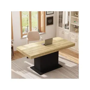 Extendable Dining Table for 8-10 People, Modern Wood Rectangular Expandable Kitchen Table Dinner Table for Dininng Room, Brown and Black