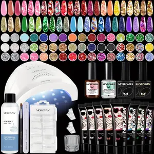 Morovan Deluxe All-Round Poly Gel Nail Kit, Mild Scent Nail Extension Set with UV Light Lamp, Shiny Decorations & Complete Manicure Tools For Home DIY Professional Nail Art
