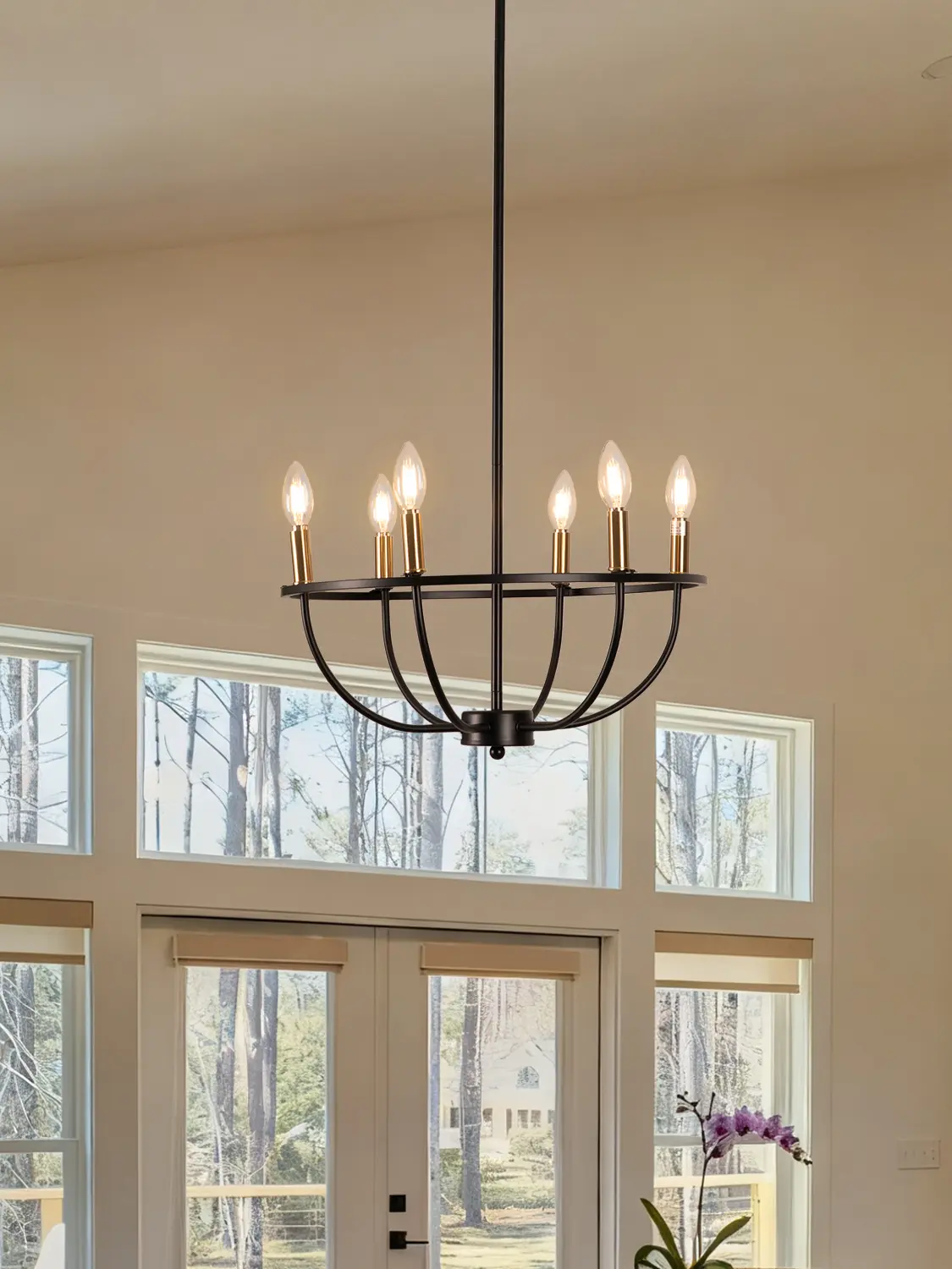 Black Wagon Wheel Chandelier Rustic Candle-Shaped Farmhouse Metal Chandeliers Round Ceiling Hanging Light Fixture for Kitchen Living Room Bedroom Foyer (6-Light) Indoor Lighting North American Homes