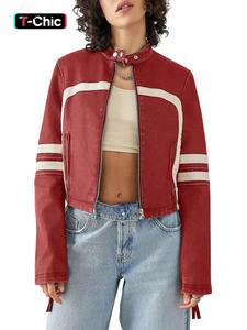 women's colorblock pocket zip up pu leather jacket, casual street fashion long sleeve button stand collar outerwear for daily outdoor wear, jackets for women, ladies clothes for fall & winter, go out tops, coat, womenswear