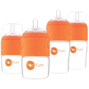 PopYum Baby Bottle Starter Set for Breast and Formula Feeding, 4-Pack, Orange, 2x 5oz Bottles (150ml) + 2x 9oz Bottles (260ml)