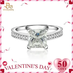 Delzzad 2ct Solitaire Ring Princess Synthetic Moissanite S925 Christmas Gift