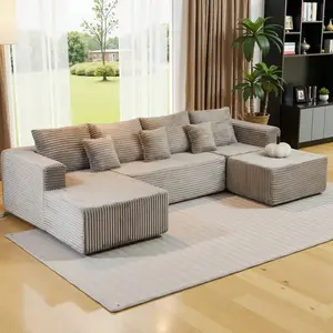 ModMood Velvet Sofa Cloud Sectional Couches for Living Room Modular 133X70 Inch Plush Corduroy U-Shaped Floor Couch Set with Deep Seat Chaise Ottoman No Assembly Required Oversized Futon couches  living  room family