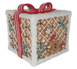RC Home Decor 8" Gingerbread Gift Box with LEDLights