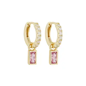 EAMTI Drop Huggie Earrings for Women 925 Sterling Silver Cubic Zirconia Earrings