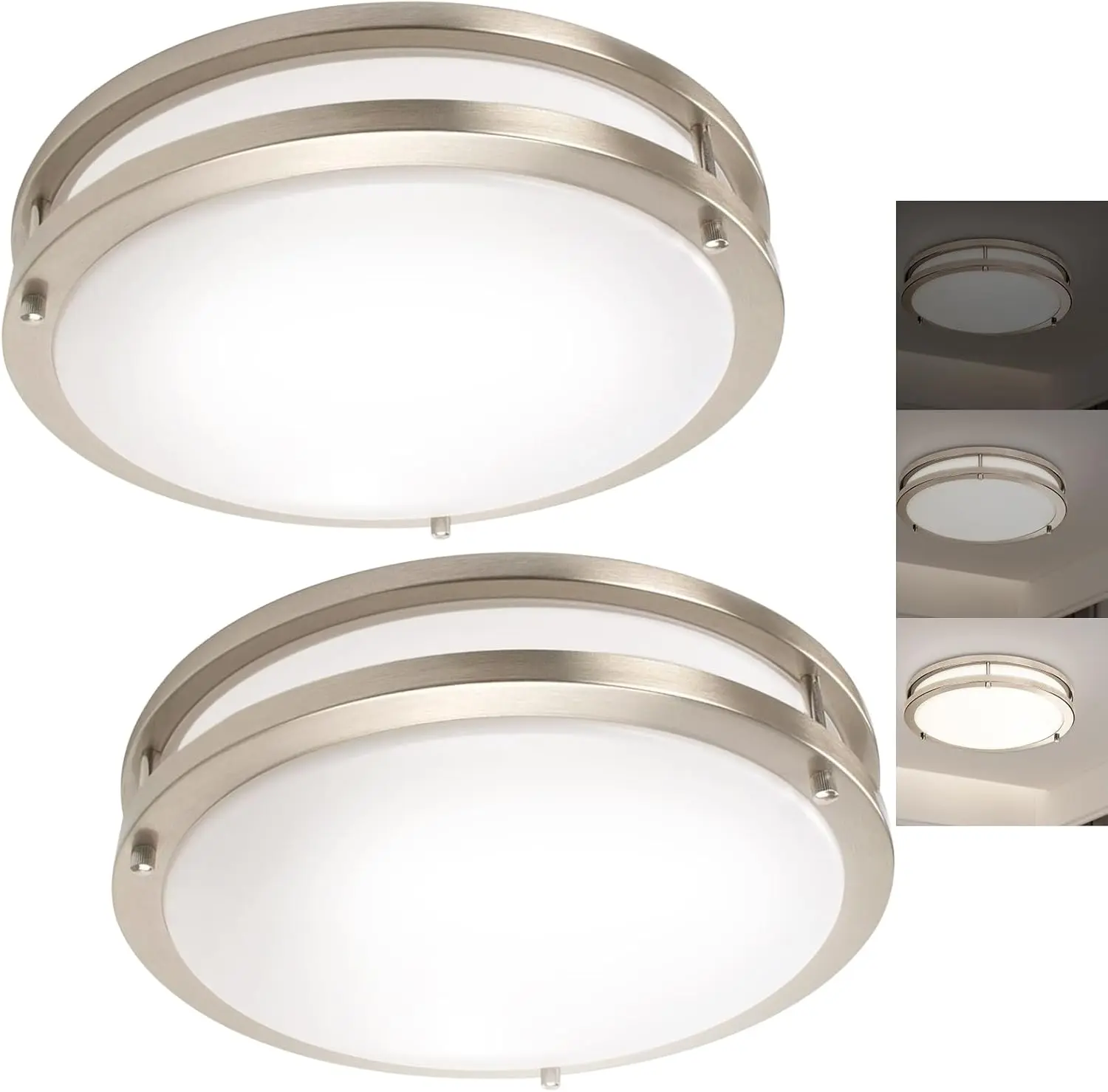 2pcs 13-Inch (Approx 33cm) Brushed Nickel LED Energy-Saving Recessed Lights, 3600lm 5000K Daylight-Warm Color Dimmable Home Lighting, Water Resistant, Easy Installation for Restaurants, Free Switching lights for bedroom shower lamp