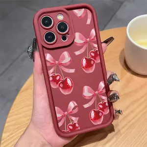 Wine Red Bow Cherry  TPU Anti-Drop Full Coverage Precision Protective Case Suitable for Apple iPhone 17 Air 16E Pro Max 15 Plus 14 13 12 11 XS XR