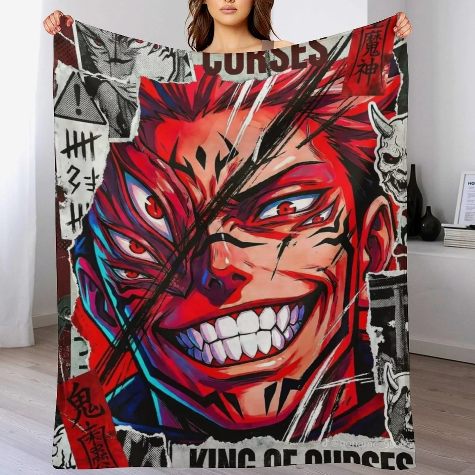 Jujutsu Kaisen Sukuna Flannel Fleece Bedroom Blanket - Soft, Warm King of Curses Portable Couch Throw Protector, Anime Fan Gift, Cozy Blanket Throw