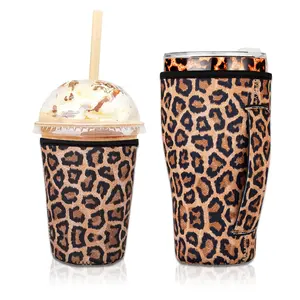 2PCS Reusable Iced Coffee Sleeves for 24-32oz Tumblers, Insulated Neoprene Cup Holder with Handle – Fits Starbucks, Dunkin, McDonald's, Leopard