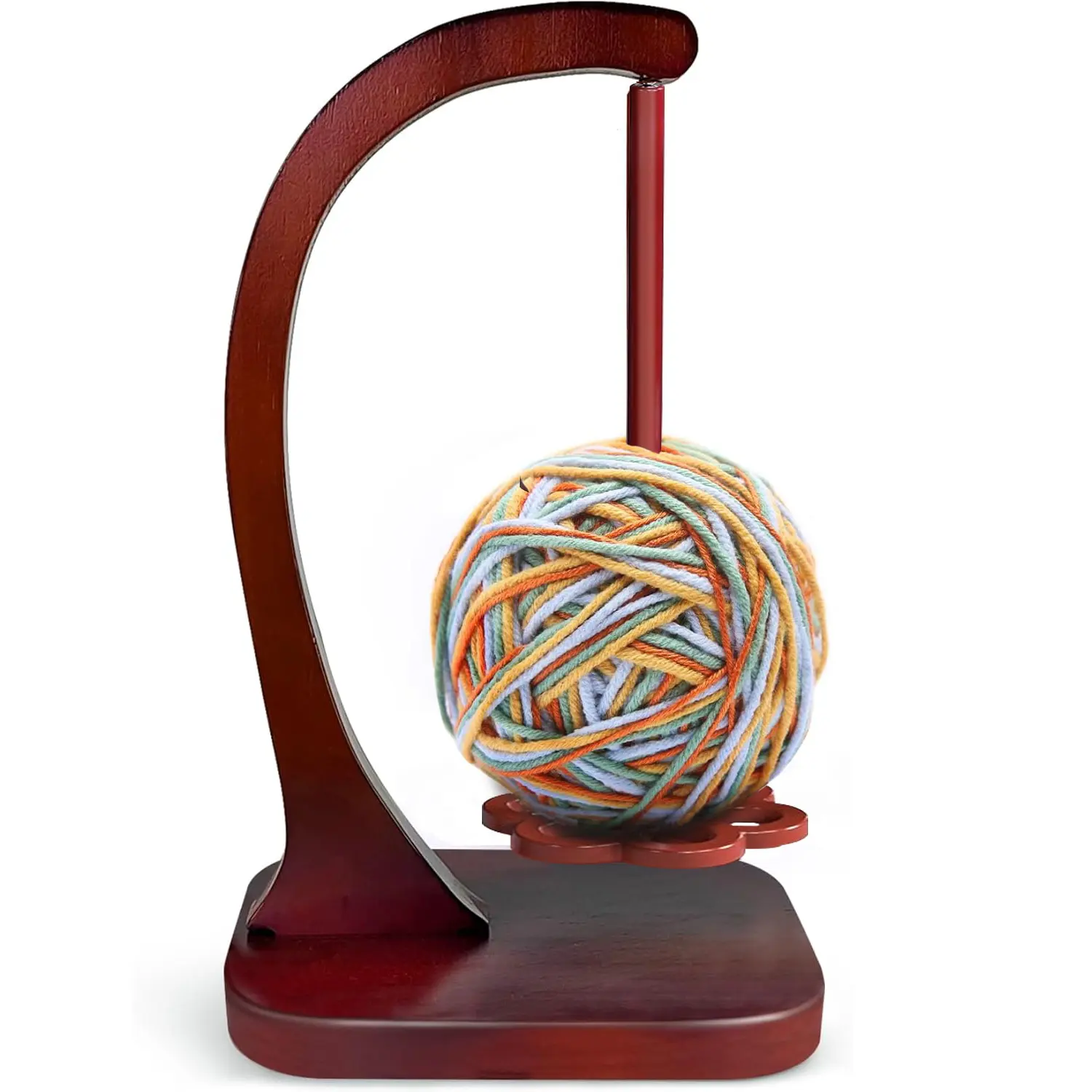 Wooden Yarn Holder with Magnetic Rotating Mechanism & Anti-Slip Pads - Knitting Supplies, Crocheting Accessory, Birthday Gift for Women