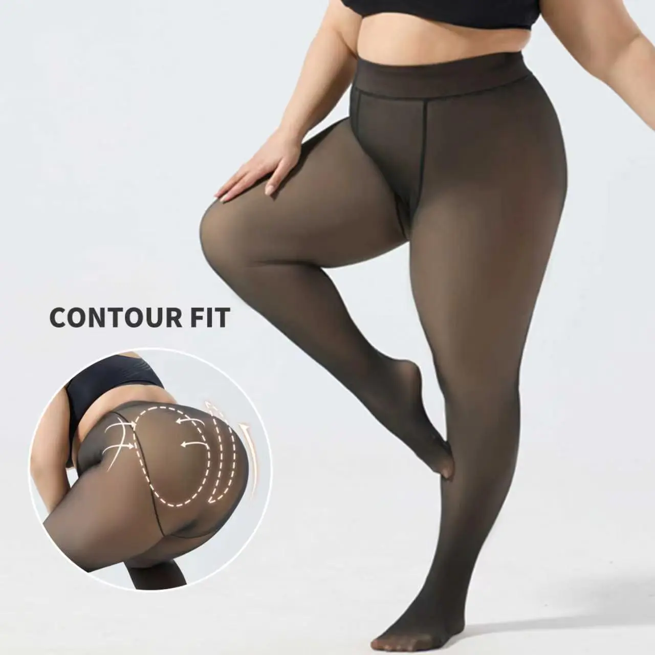 Women’s Fleece Lined Tights, High Waist Thermal Leggings, 4-Way Stretch Warm Tights, Tummy Control Winter Pantyhose Sheer Fleece-Lined Winter Tights