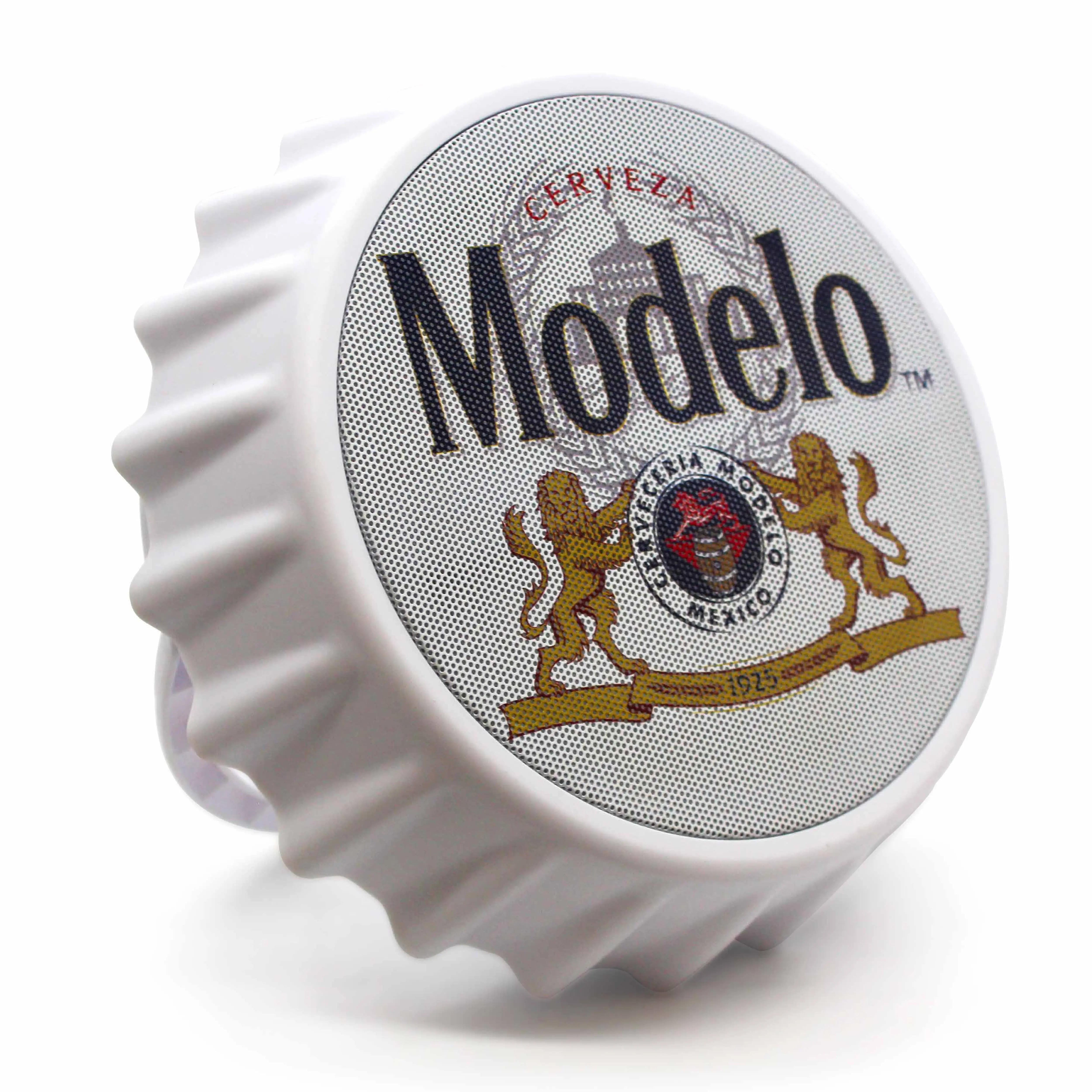 Modelo Bottle Cap Shaped LED Light Bluetooth Speaker, Wall Mountable, Kick Stand, FM Radio