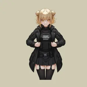 Toga Cute Tactical Anime Girl Sticker with Military Jacket and Combat Gear, Waifu Style Vinyl Decal for Daily Use