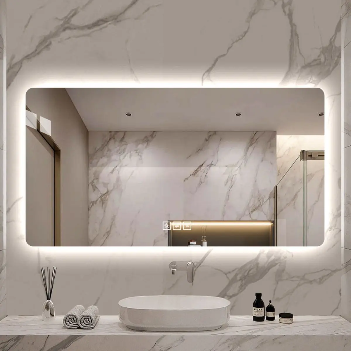 48x24in Wall Mounted Backlit Vanity Mirror with Explosion-Proof Glass, Upgraded Aluminium Optical Lampshade, Strong Anti-Oxidation, 3-Color Changing Light, 1-Touch Defogging, Durable LED Bathroom Mirror