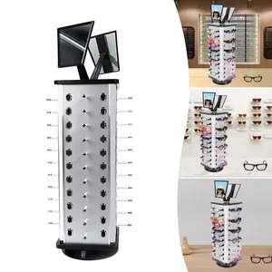 44 Pairs 360 Rotating Sunglass Display Rack Metal Glasses Stand Holder & Mirror Organiser Adjustable Wood Aluminium