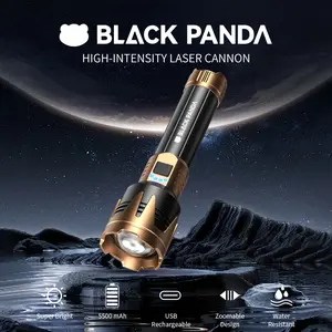 Black Panda Pro Ultra-Bright Flashlight 5500mAh 5 Lighting Modes USB Rechargeable Water resistant Zoomable for Outdoor Adventures and Exploration