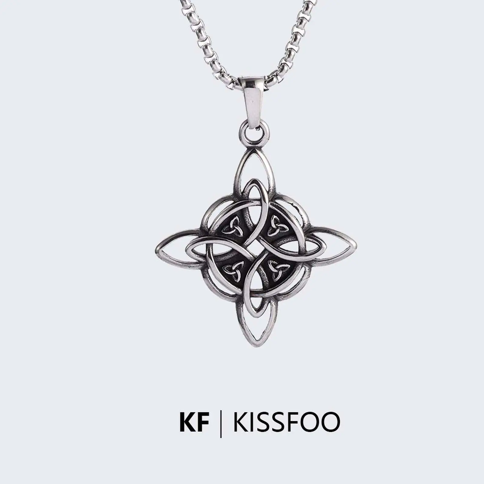 KISSFOO Stainless Steel Protective Necklace Celtic Witch Knot Hecate Symbol Gift For Female Male