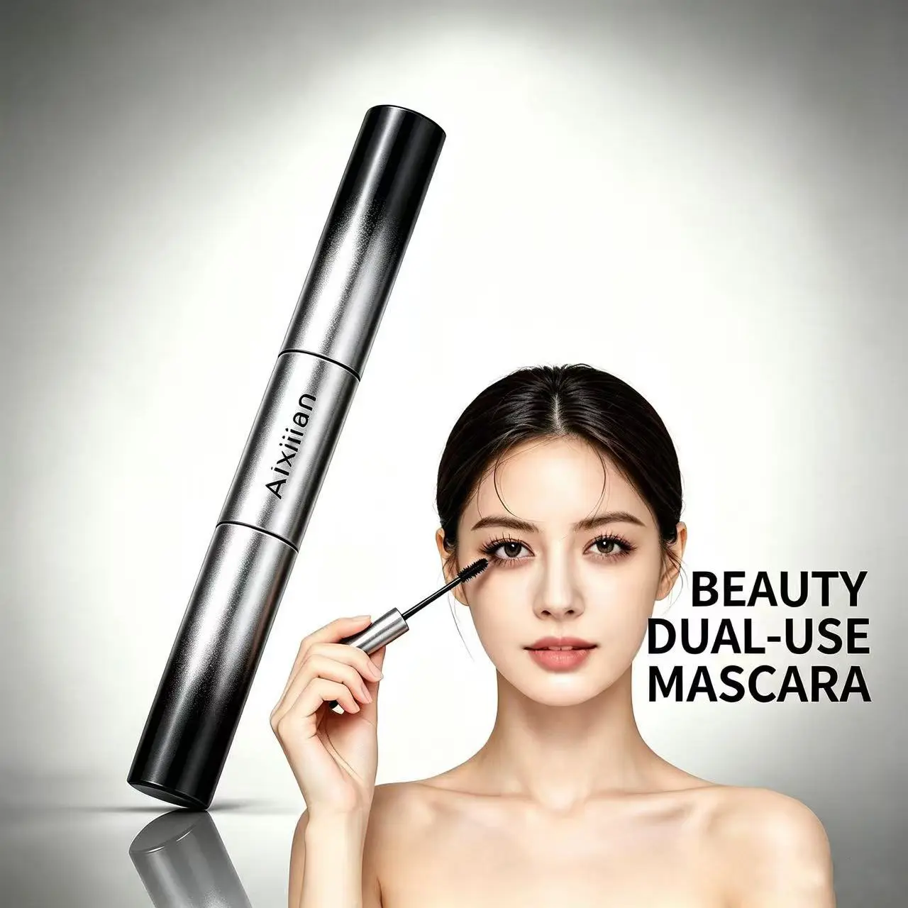 Aixilan 2-in-1 Dual Brush Waterproof Mascara - 24H Lengthening, Volumizing, Curling, Glitter Lash Makeup (Single Tube)