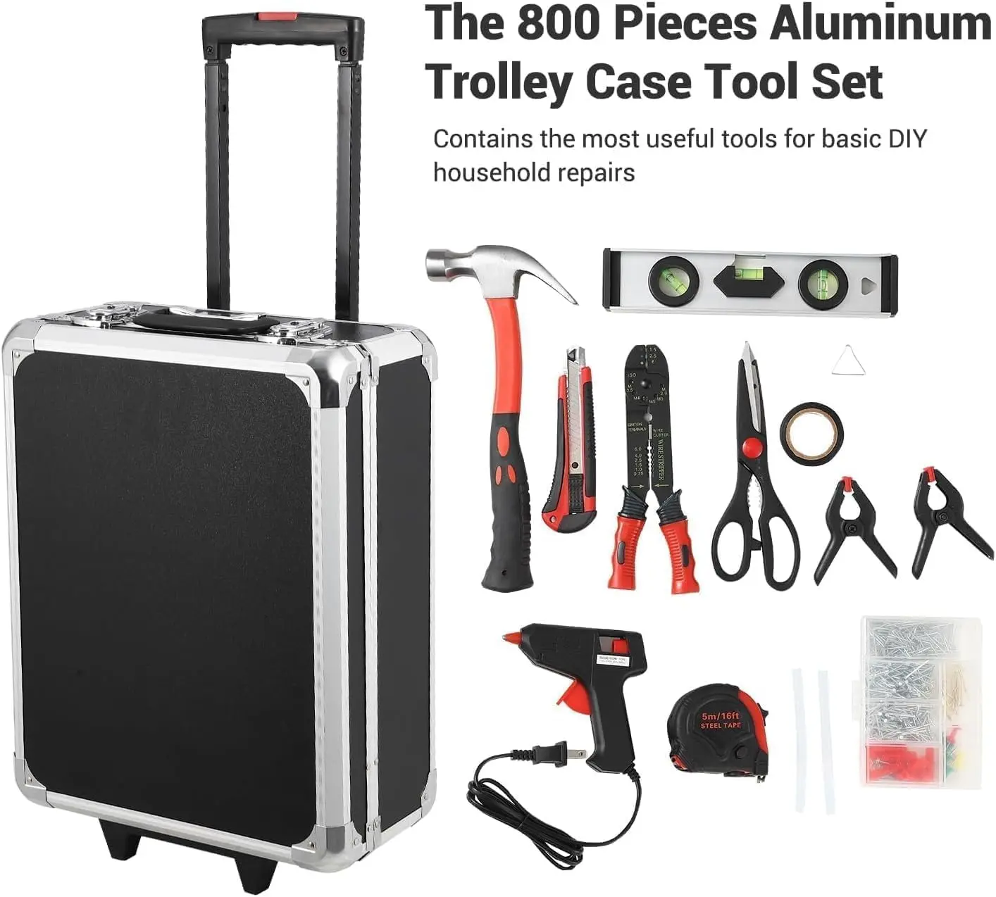 GARVEE 800 Piece Mechanics Tool Set – Aluminum Trolley Case, Professional Grade Home & Garage Tool Kit, SAE & Metric, Ideal for Auto Repair, DIY Projects, Maintenance – Heavy Duty Rolling Storage