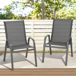 Patio Chairs set of 2/4/6, Easy Assembly Stackable Outdoor Dining Chairs with Wide Seat and Sturdy Metal Frame, Breathable All Weather Textilene Outdoor Chairs Set of 4 for Deck, Pool, Porch, Grey, Fathers Day Gift