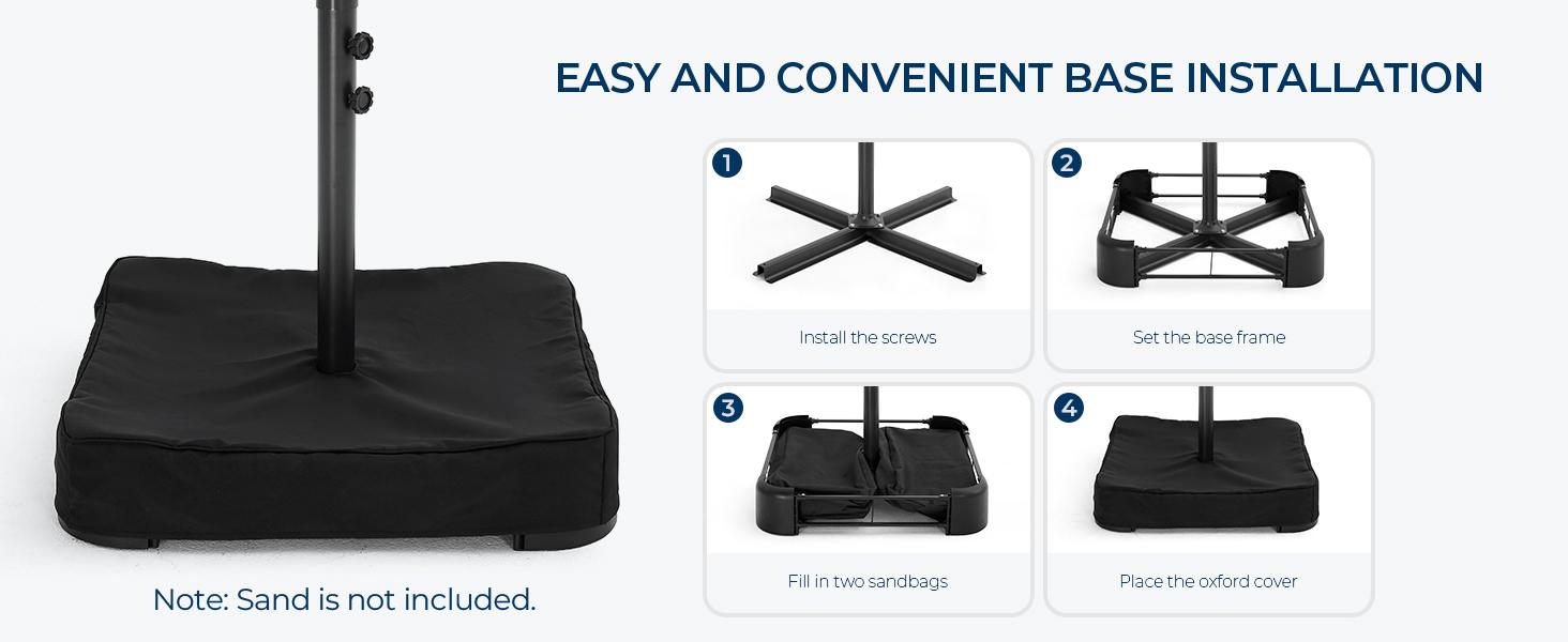 [10ft] Solar Lights Offset Cantilever Patio Umbrella - w/Light and Base, LED Lighted Offset Hanging Patio Outdoor Market Umbrella UPF50+ UV Protection with Easy Tilt and Crank