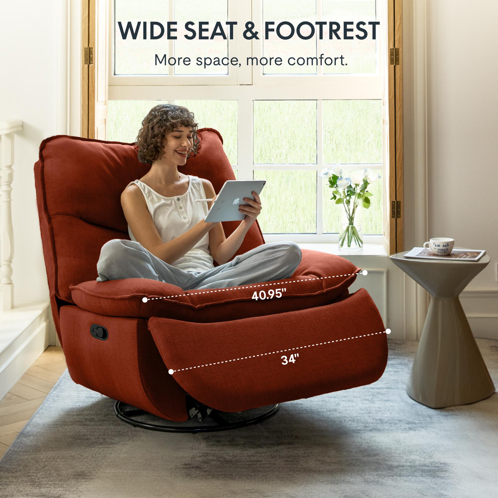 【Valentine Day Sale】FLEXISPOT Swivel Rocker Recliner Chair, Oversized Armless Lounge Sofa for Cross-Legged Sitting, Faux Leather Nursery Glider with Hidden Storage, 270° Swivel & Heavy Duty Support for Living Room Office, Pet Friendly & Easy Clean