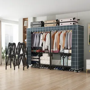 78.7in Portable Wardrobe Closet for Hanging Clothes Folding Heavy Duty Clothes Rack with Cover Large Covered Freestanding Foldable Closets Bedroom Armoire Storage Garment Racks  Grey