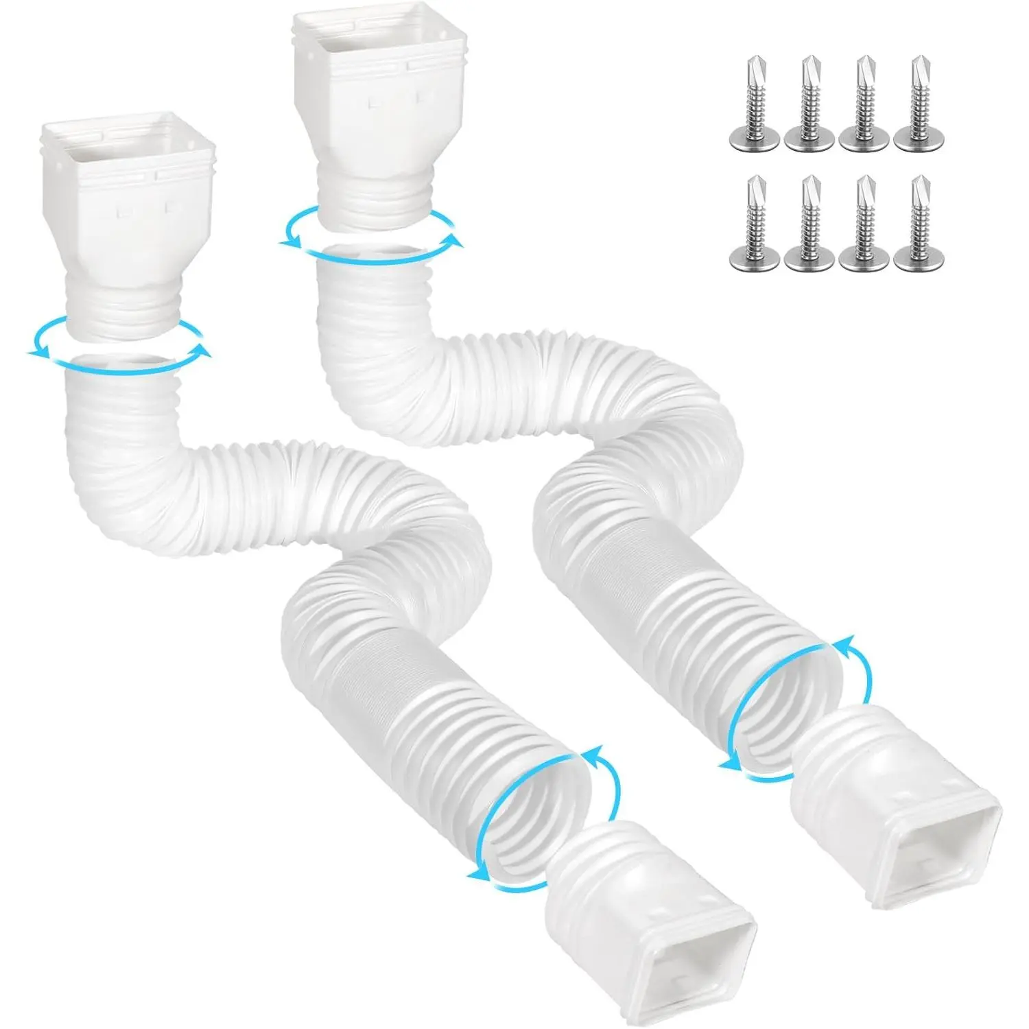 2 Pack Synthetic Flexible Gutter Downspout Extensions - Extendable 21"-67", Includes Adapters & Screws, Thickened Drain for Rainwater Drainage & Garden Irrigating (White)