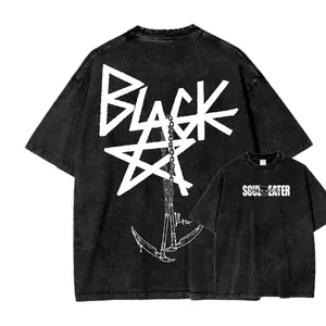 Japanese hot Anime Soul Eater Washed T-shirt personality Clothes Oversized Unisex Year round Couples high quality Couples soft