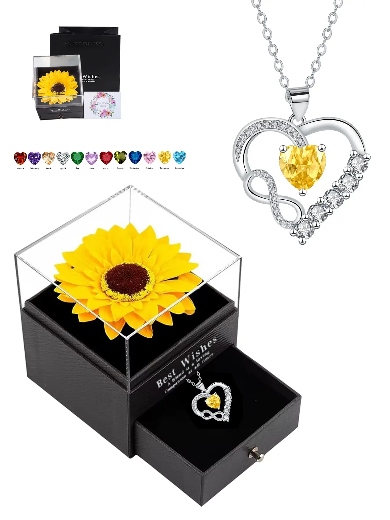 Mother's Day Necklace Gift for Women, Rose Flower Heart Pendant with Box, Elegant Jewelry for Mom and Grandma, All Seasons Wear, Heart Shaped Pendant