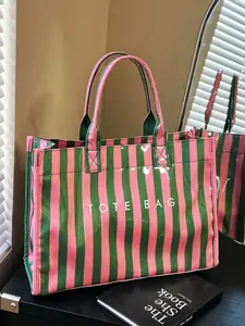 2026 Summer New Colorful Striped Glossy Tote Bag, Large Capacity Waterproof PVC Handbag, Casual Shoulder Bag for Students and Commuters